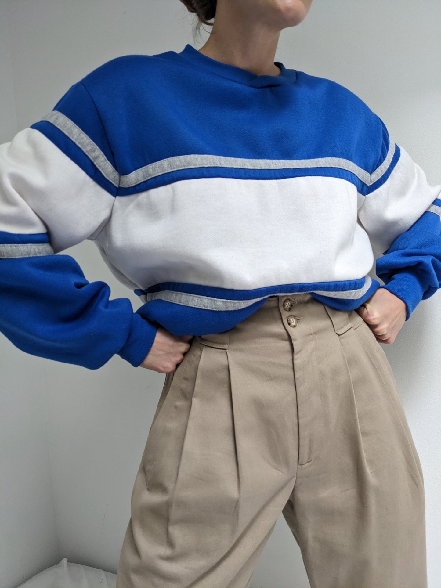 Wide Striped Cobalt & Ivory Sweatshirt