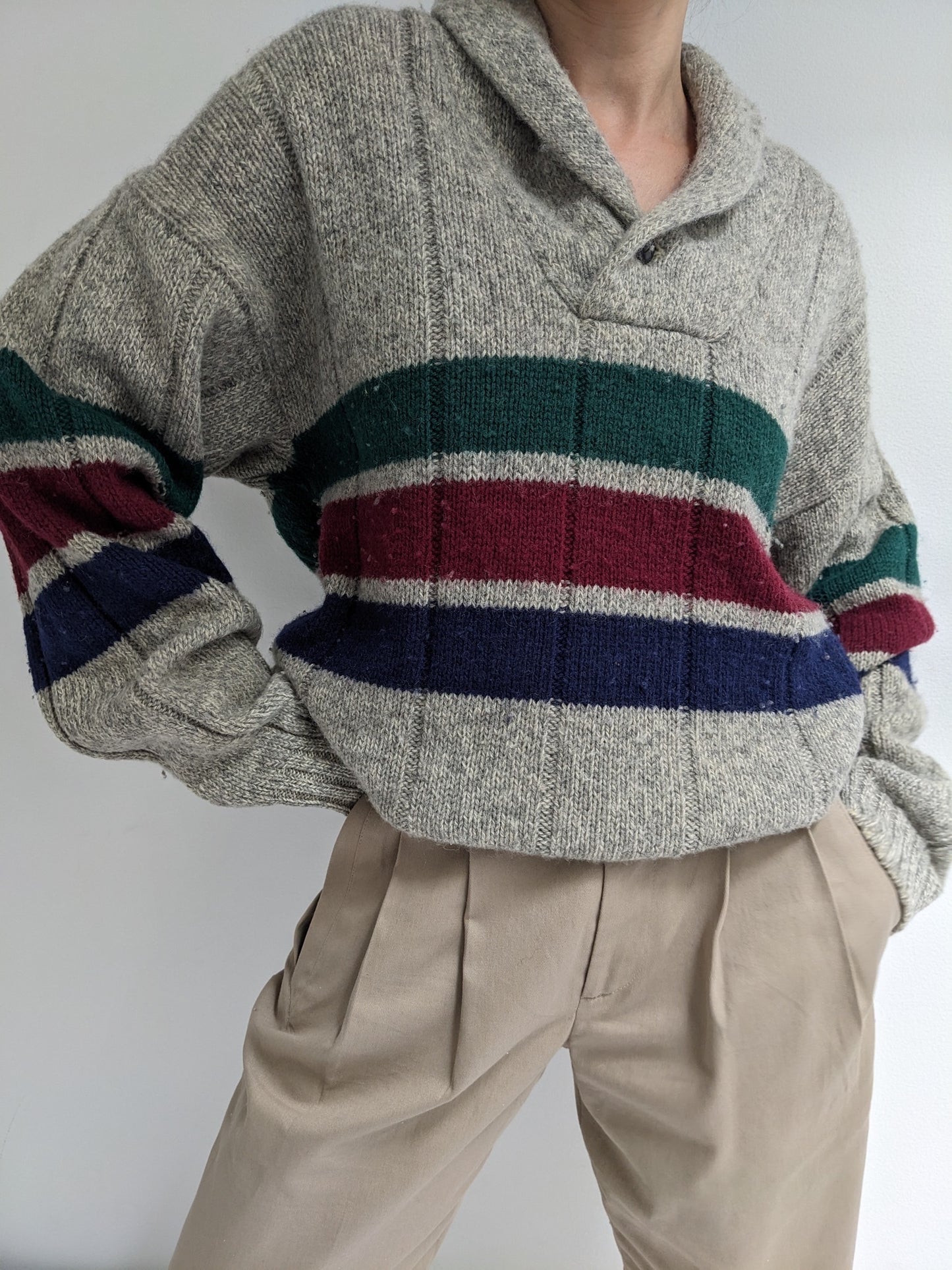 Vintage Shawl-Collar Wool Pullover