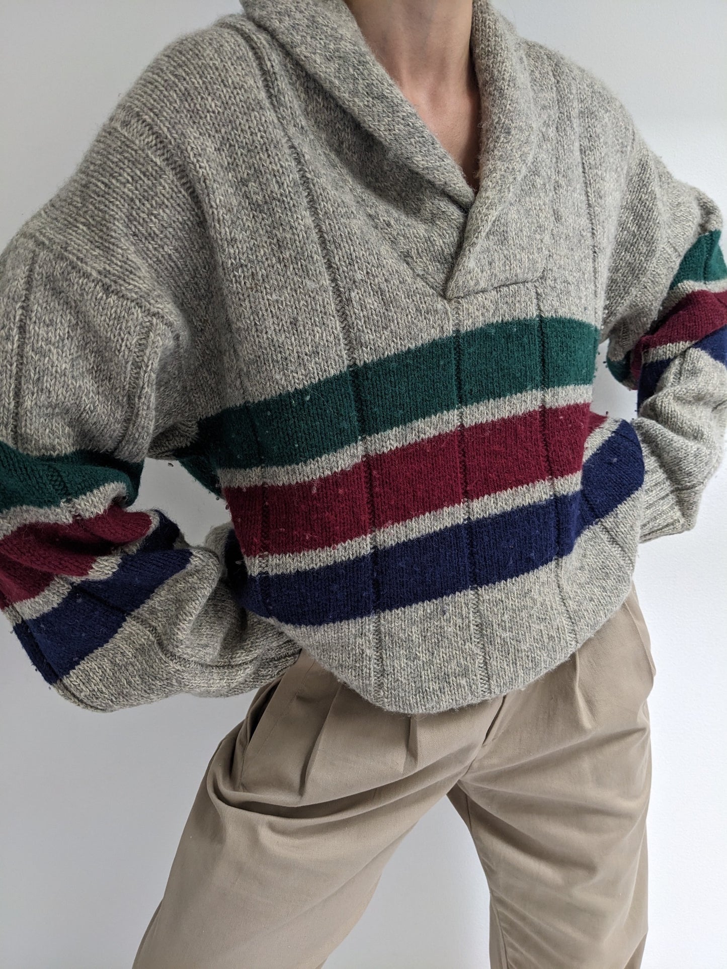 Vintage Shawl-Collar Wool Pullover