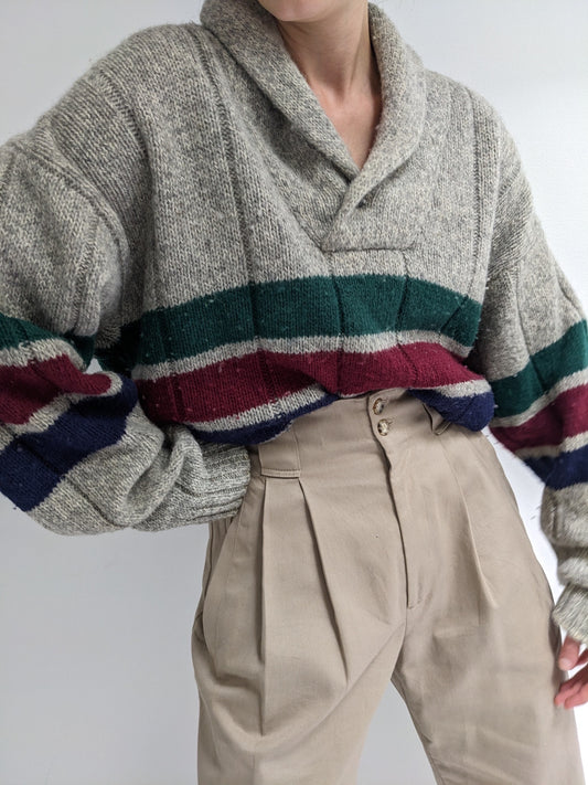 Vintage Shawl-Collar Wool Pullover