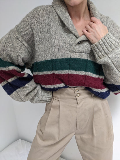 Vintage Shawl-Collar Wool Pullover