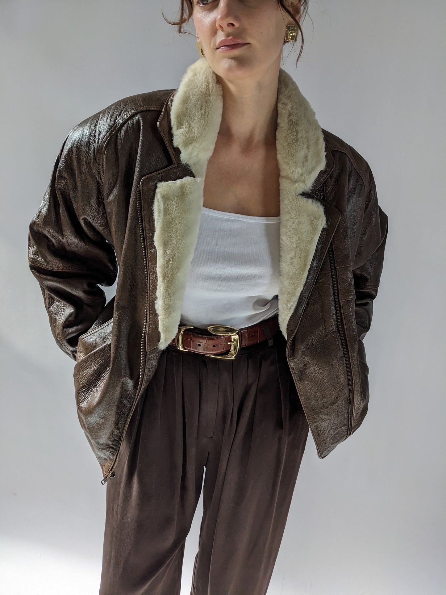 Incredible Vintage Leather & Faux Fur Flight Jacket