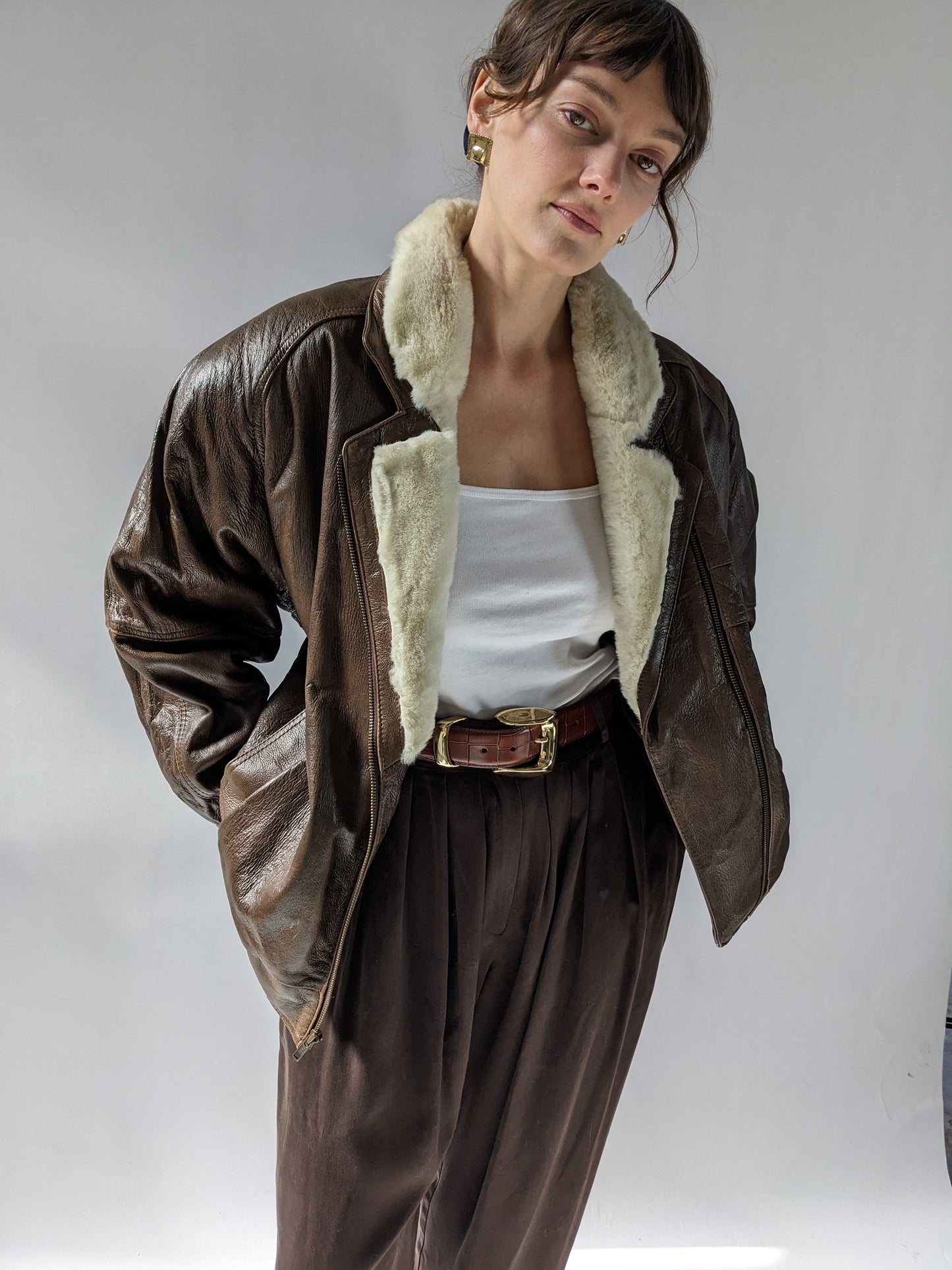 Incredible Vintage Leather & Faux Fur Flight Jacket