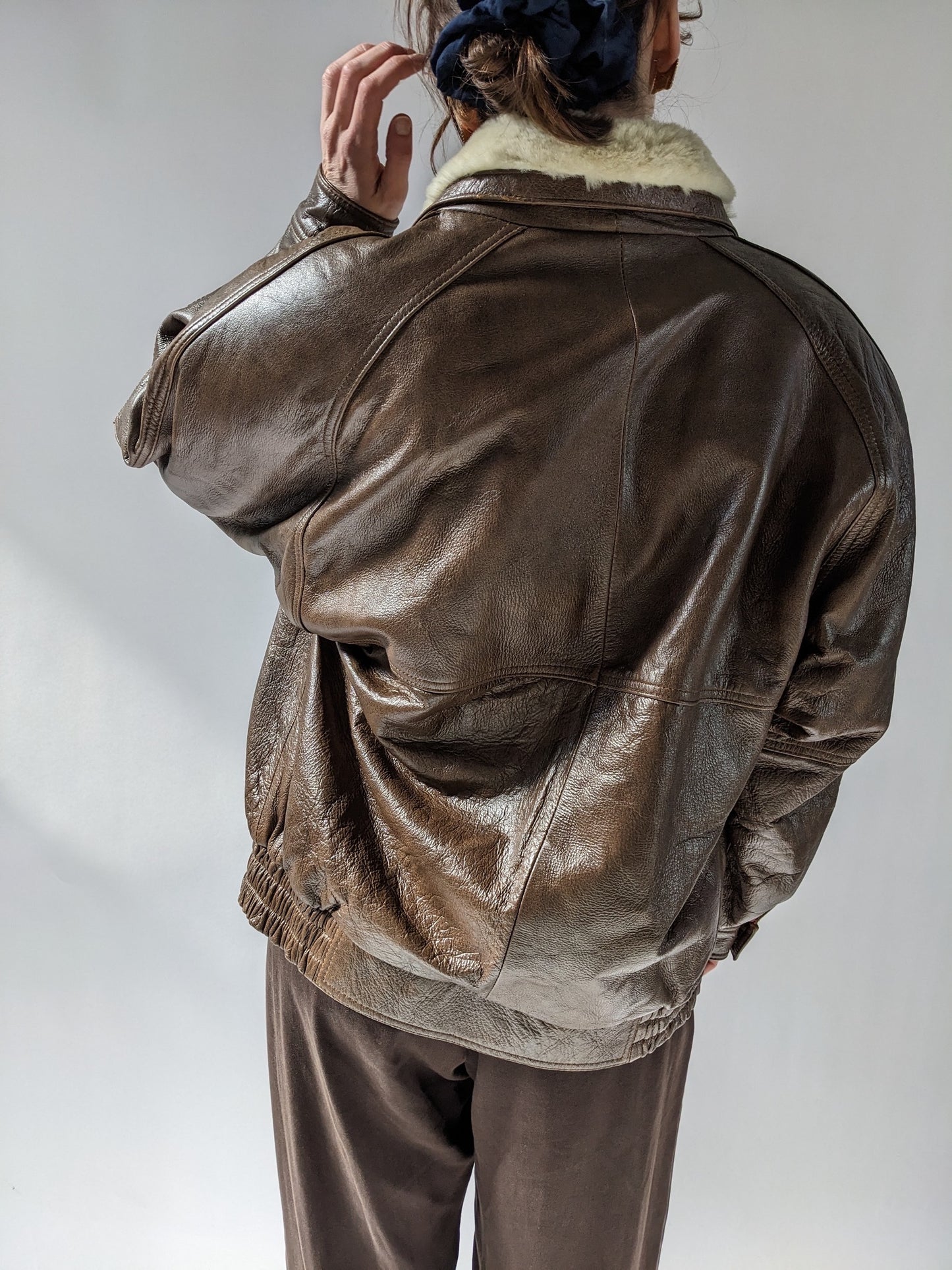 Incredible Vintage Leather & Faux Fur Flight Jacket