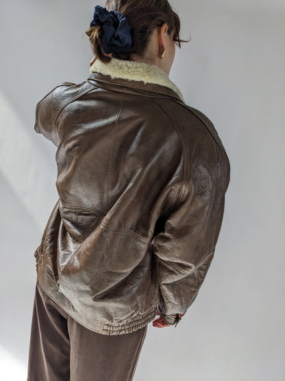 Incredible Vintage Leather & Faux Fur Flight Jacket