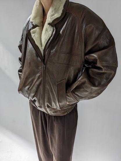 Incredible Vintage Leather & Faux Fur Flight Jacket