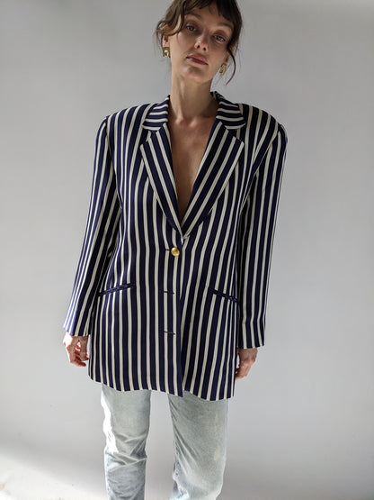 Favorite Vintage Navy & Ivory Striped Silk Blazer