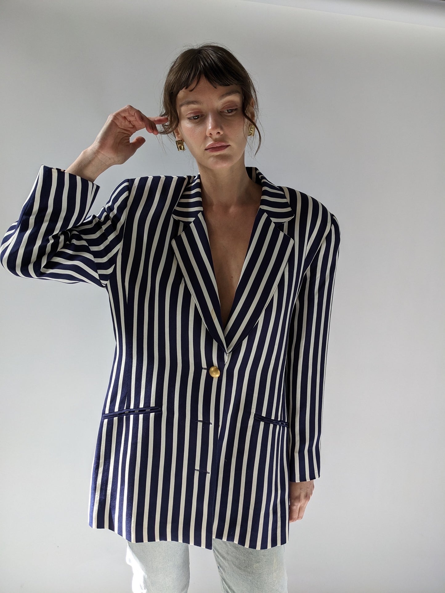 Favorite Vintage Navy & Ivory Striped Silk Blazer