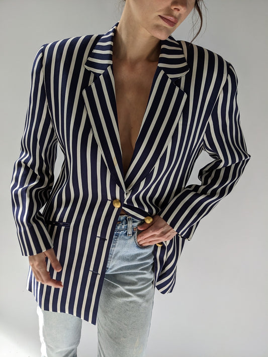 Favorite Vintage Navy & Ivory Striped Silk Blazer