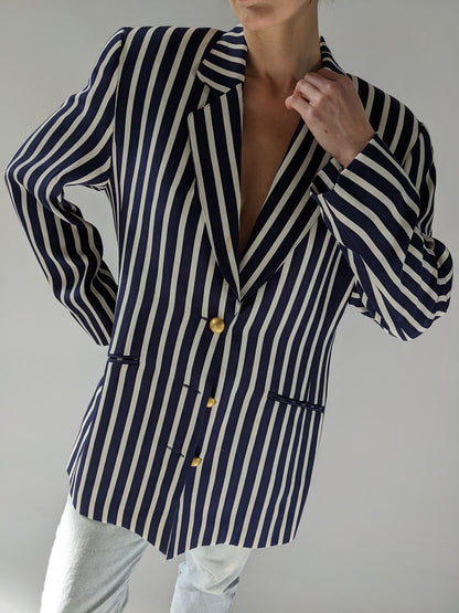 Favorite Vintage Navy & Ivory Striped Silk Blazer