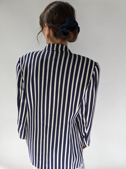 Favorite Vintage Navy & Ivory Striped Silk Blazer