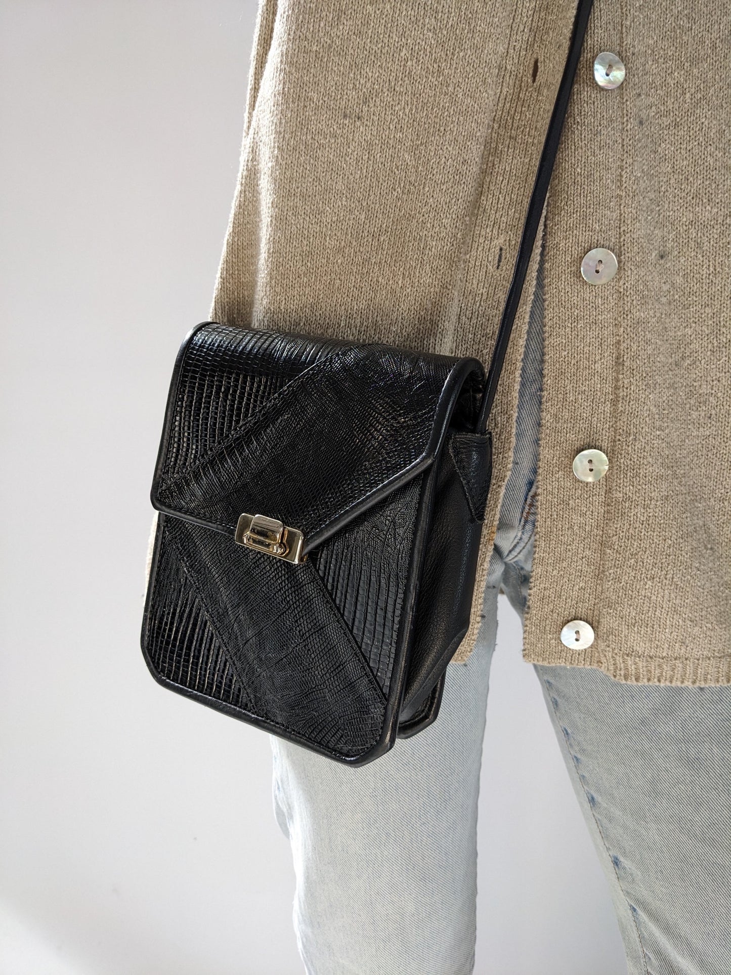 90s Embossed Vegan Leather Crossbody Bag