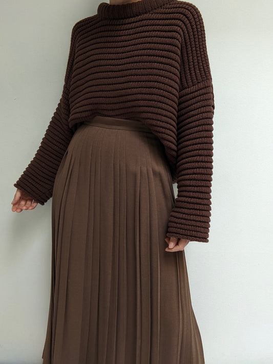 Vintage Cocoa Pleated Wool Skirt