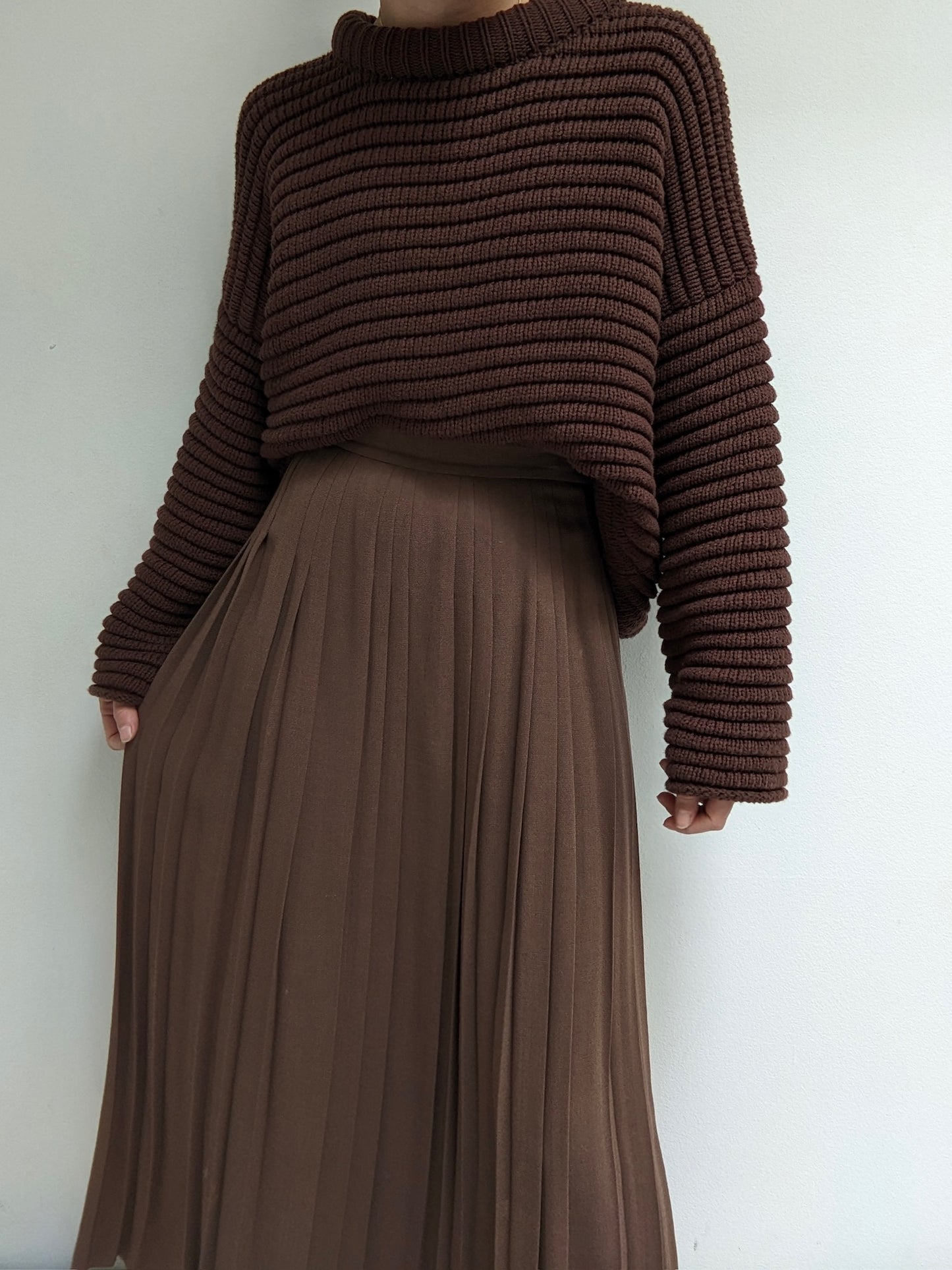 Vintage Cocoa Pleated Wool Skirt