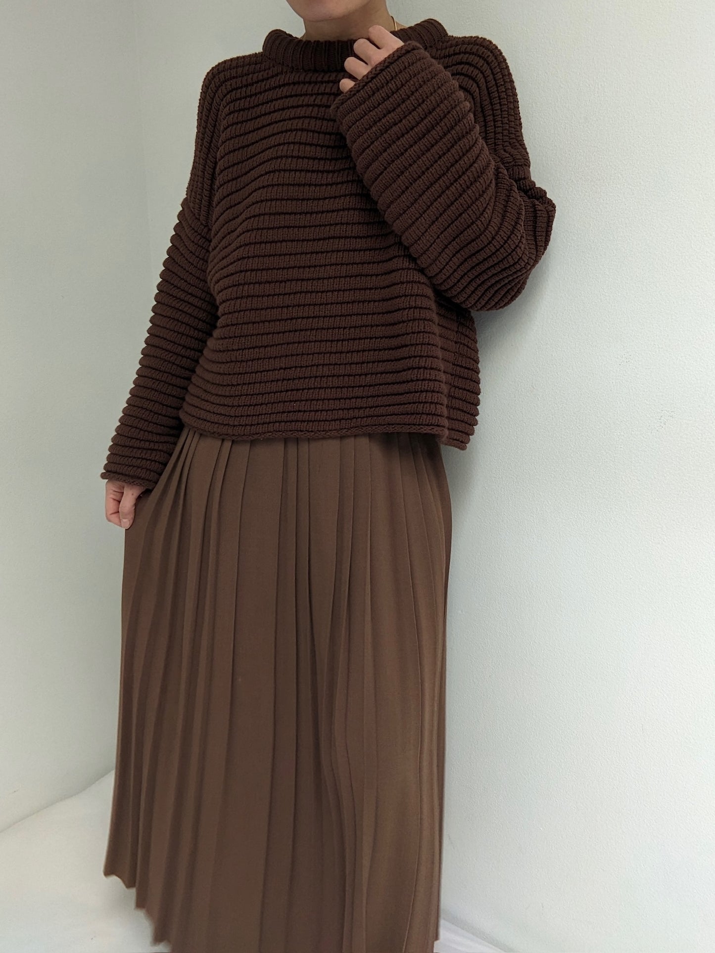 Vintage Cocoa Pleated Wool Skirt