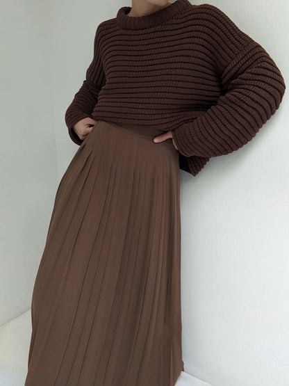 Vintage Cocoa Pleated Wool Skirt