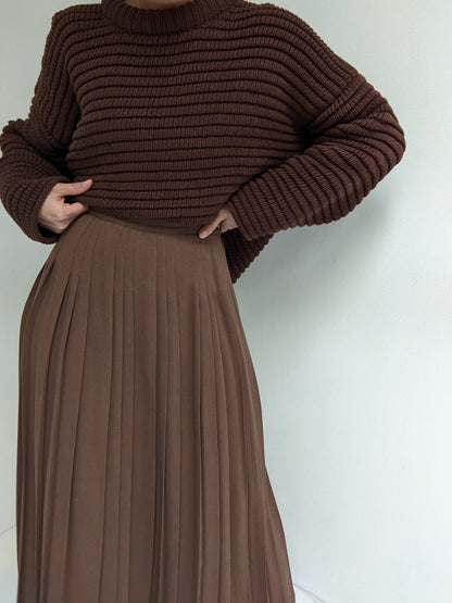 Vintage Cocoa Pleated Wool Skirt