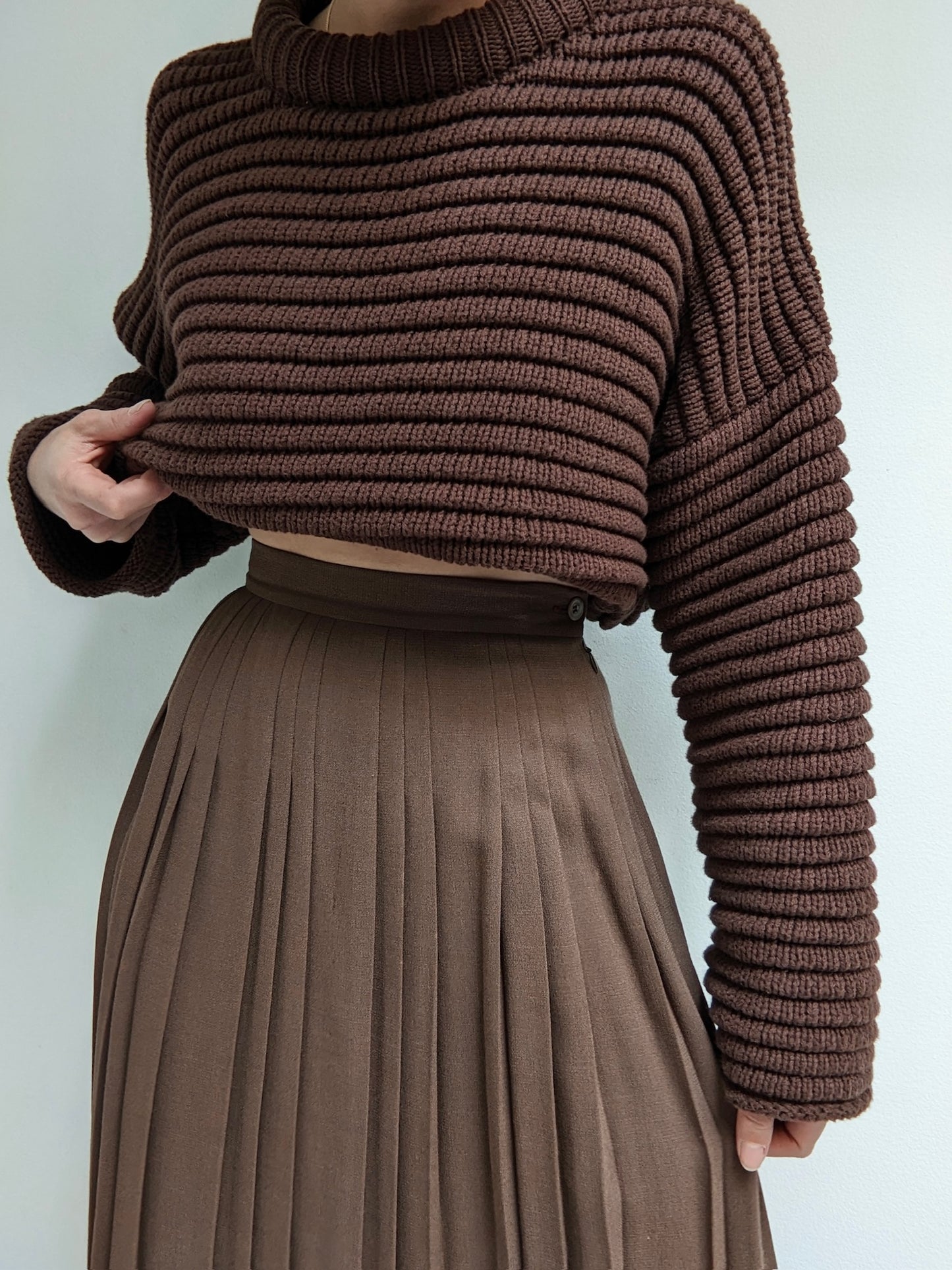 Vintage Cocoa Pleated Wool Skirt