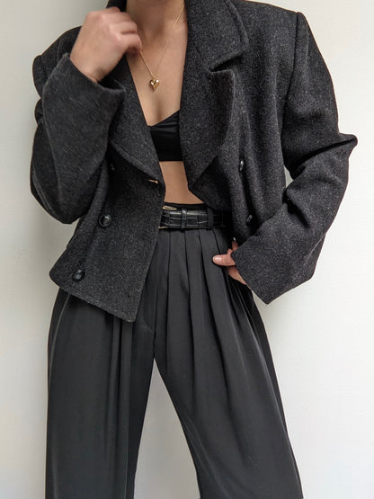 Vintage Charcoal Cropped Wool Jacket