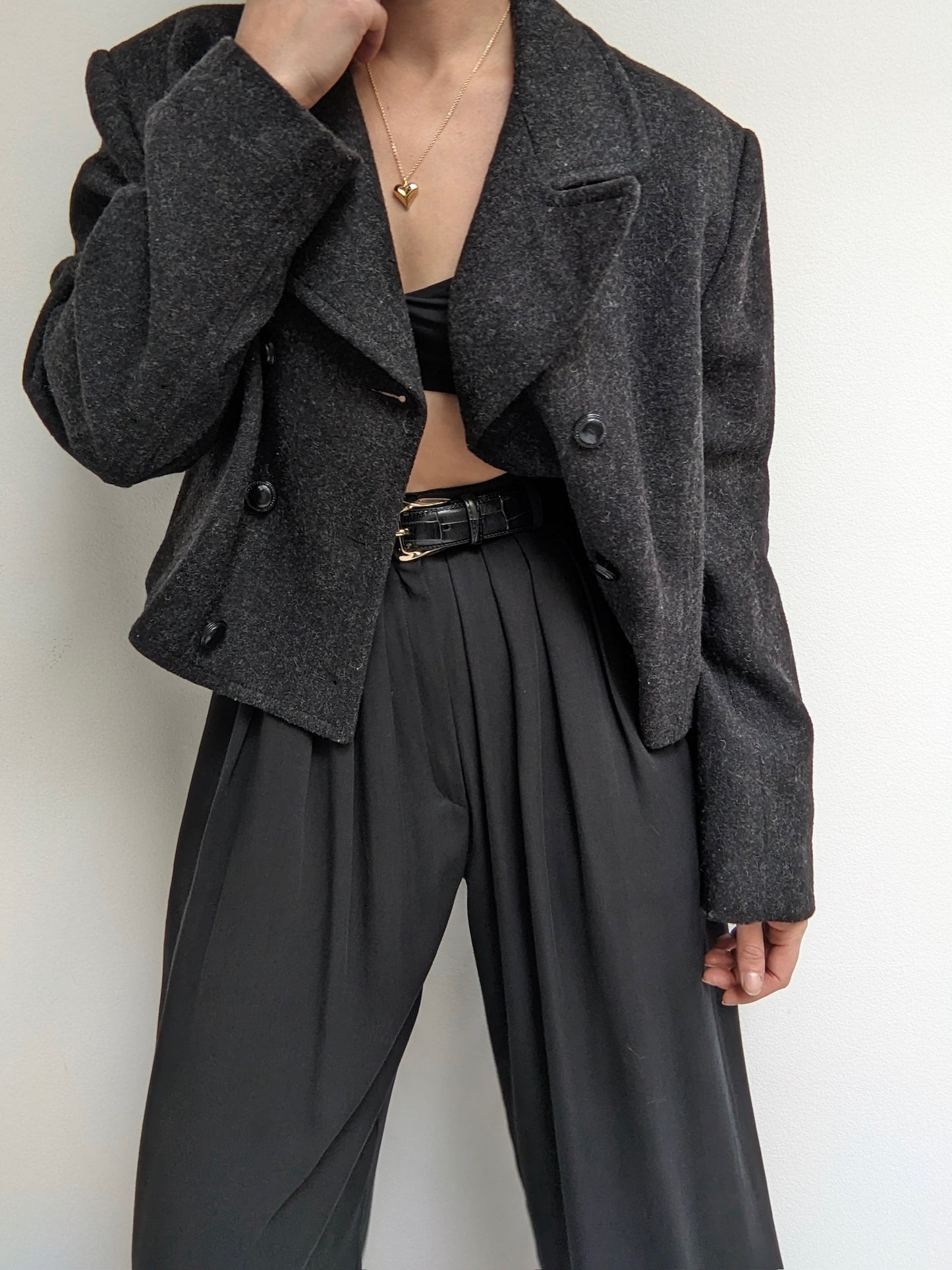 Vintage Charcoal Cropped Wool Jacket