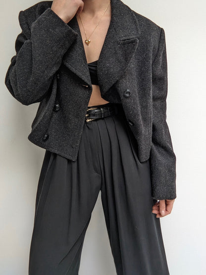 Vintage Charcoal Cropped Wool Jacket