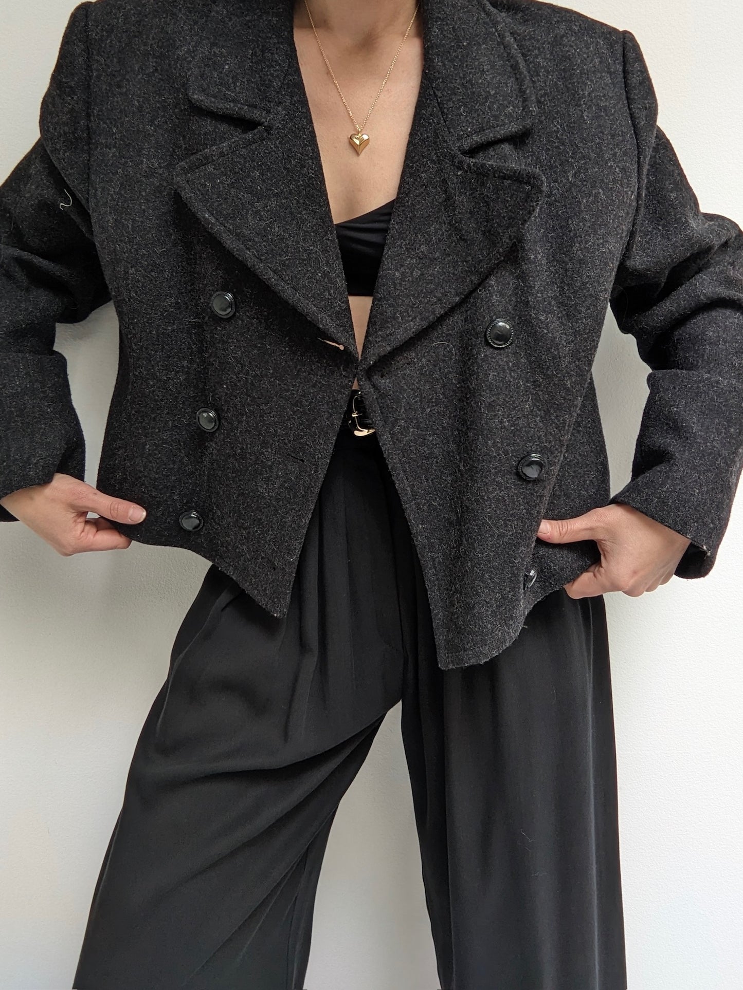 Vintage Charcoal Cropped Wool Jacket