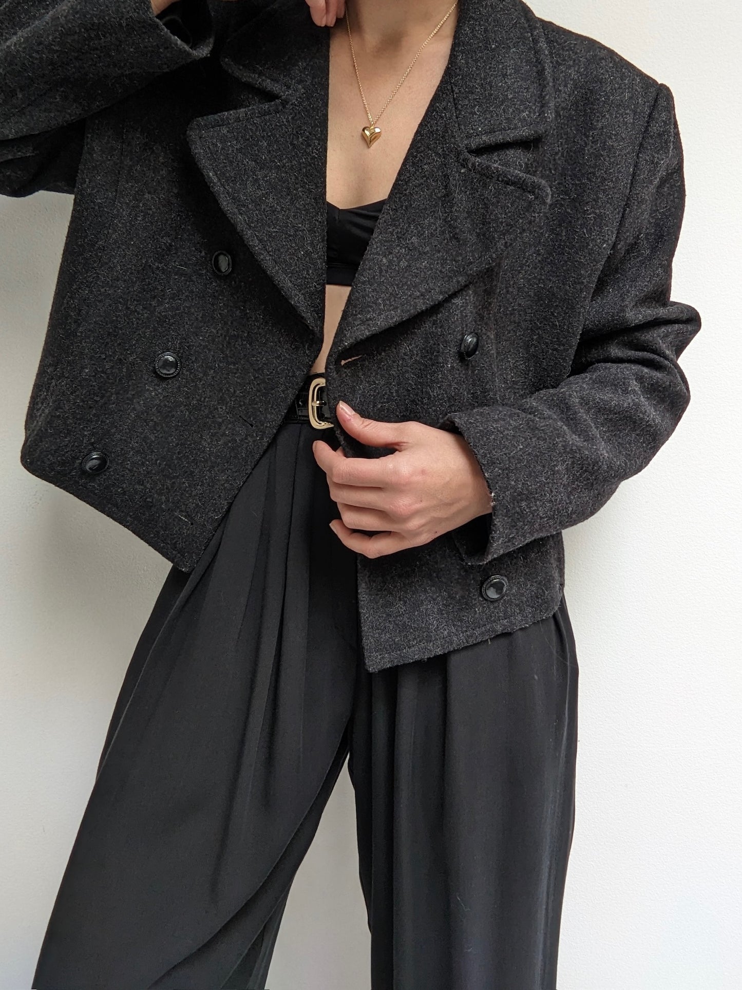 Vintage Charcoal Cropped Wool Jacket