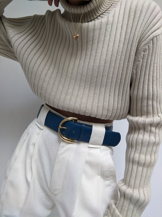 Vintage Wide Cerulean Leather Belt