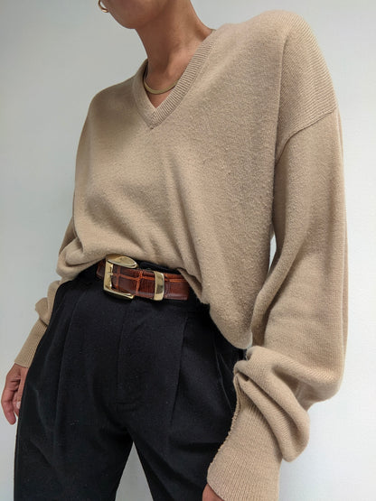 Beautiful Vintage Sand Wool V-Neck Knit