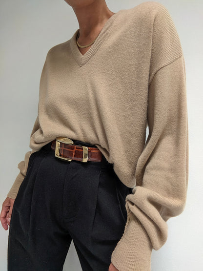 Beautiful Vintage Sand Wool V-Neck Knit