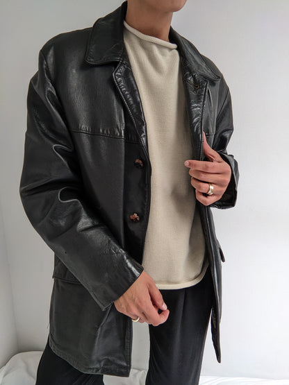 Vintage Jet Black Lined Leather Jacket