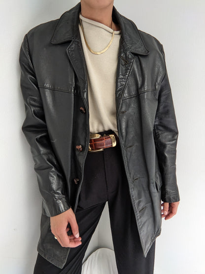 Vintage Jet Black Lined Leather Jacket