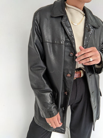 Vintage Jet Black Lined Leather Jacket