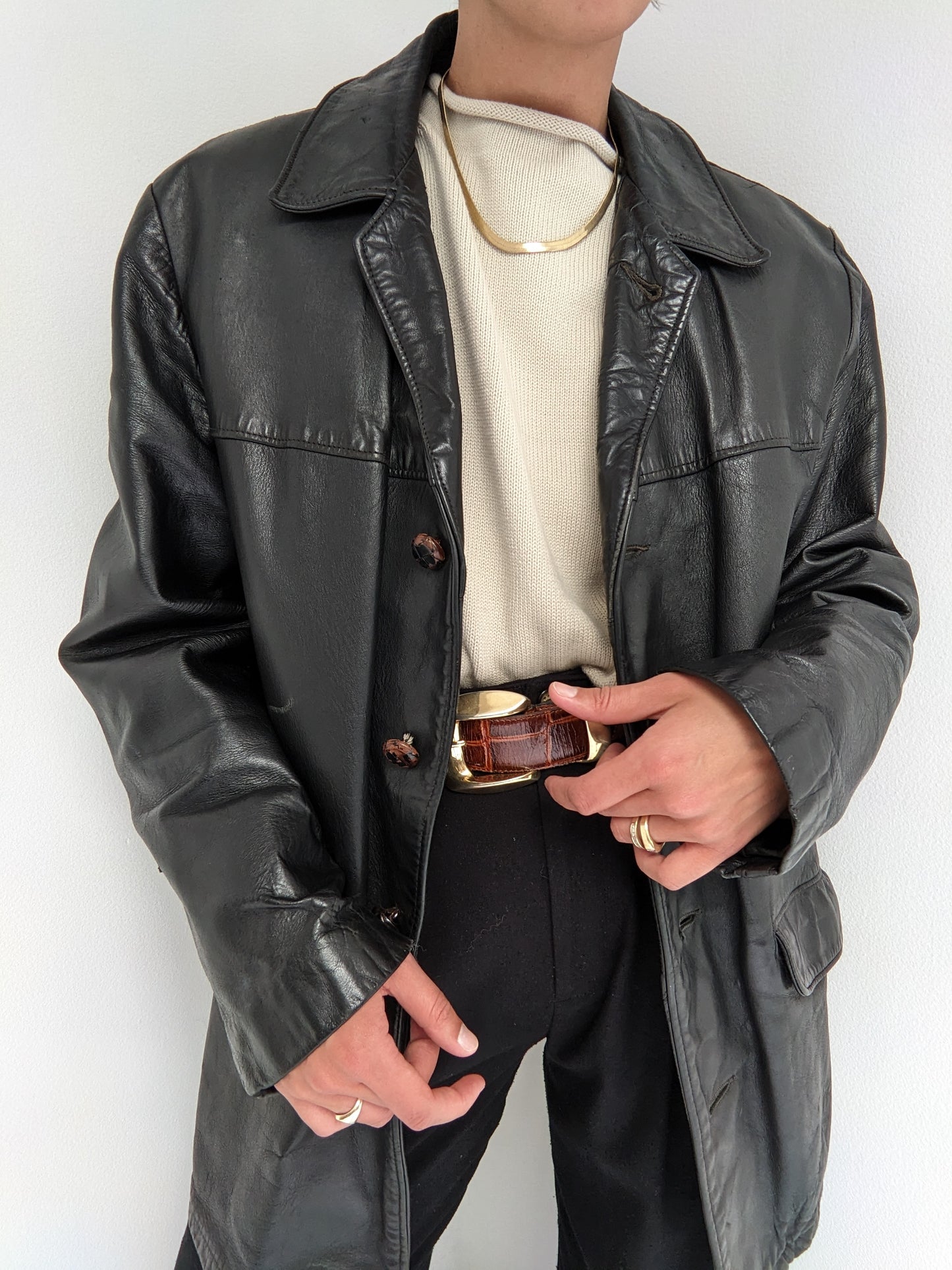 Vintage Jet Black Lined Leather Jacket