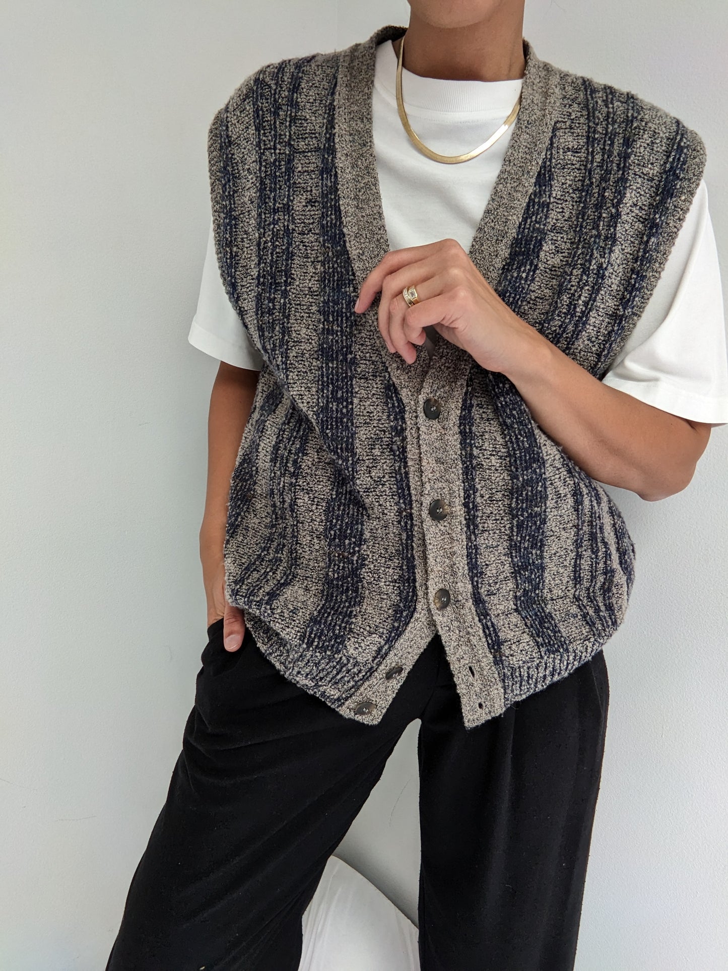 Vintage Stone & Ocean Striped Knit Vest