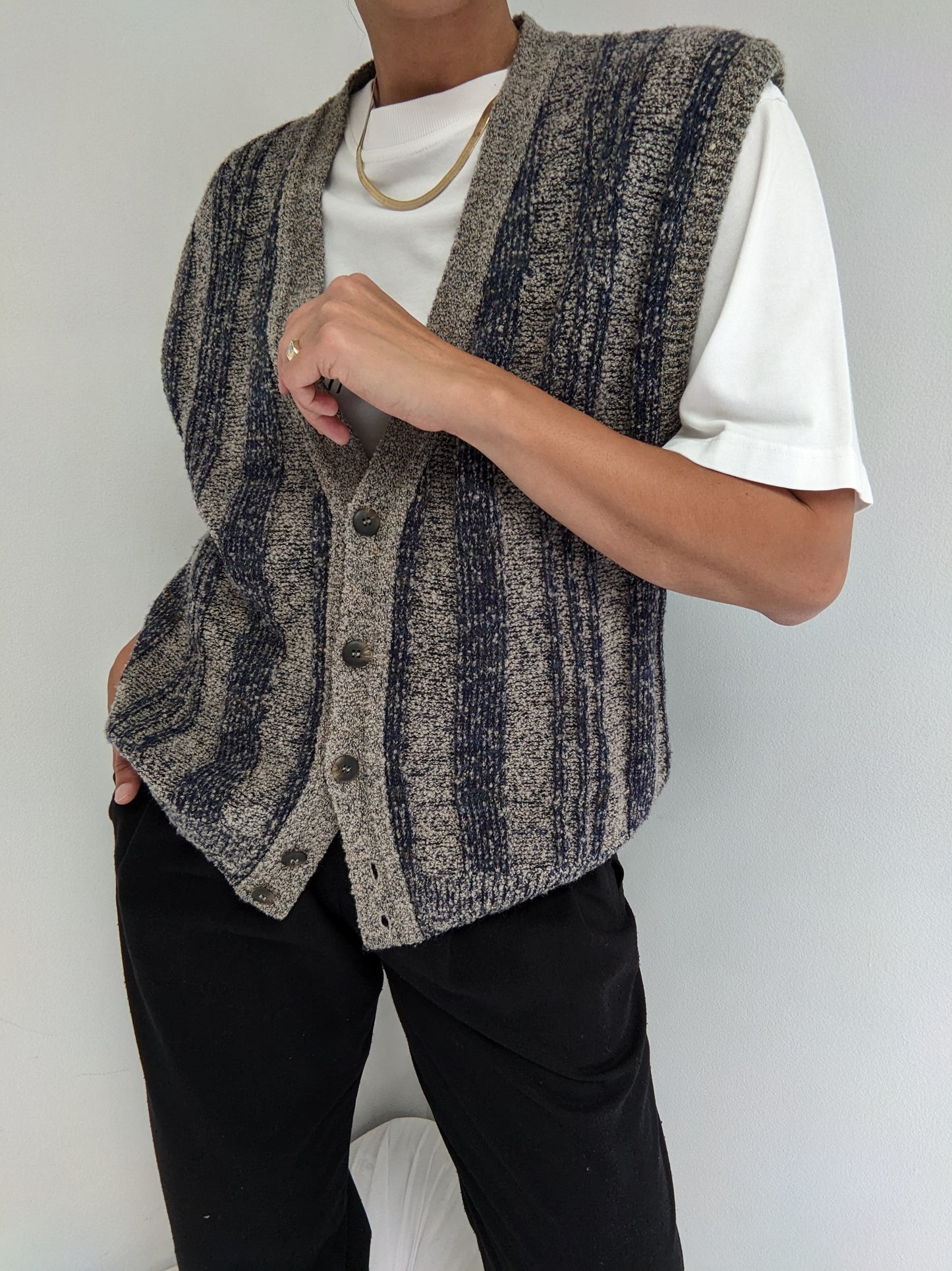 Vintage Stone & Ocean Striped Knit Vest