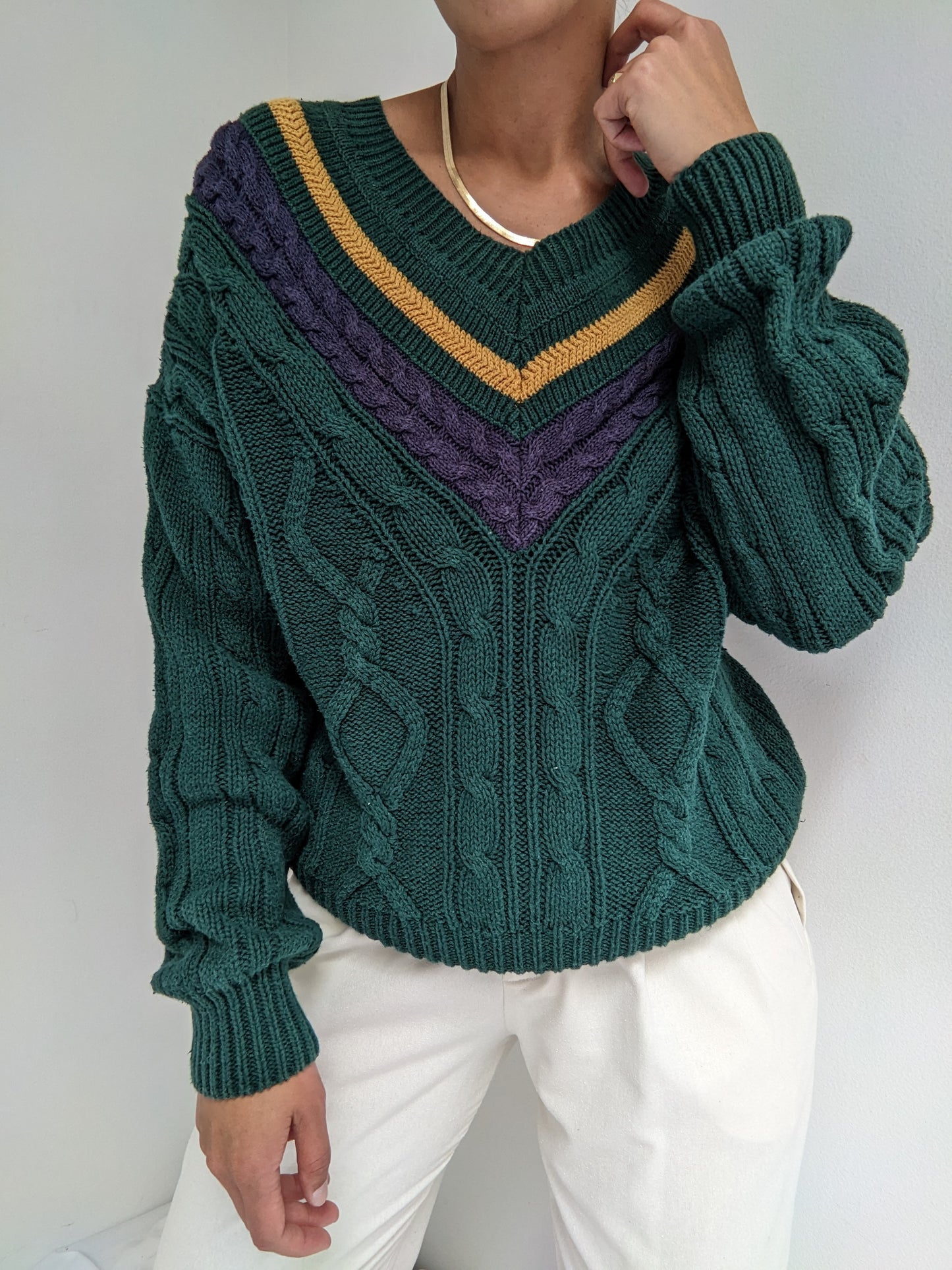 Vintage Evergreen Collegiate Knit Sweater