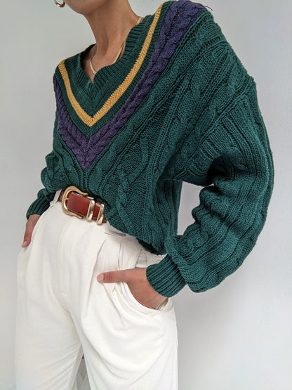 Vintage Evergreen Collegiate Knit Sweater