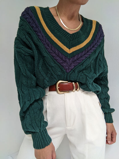 Vintage Evergreen Collegiate Knit Sweater