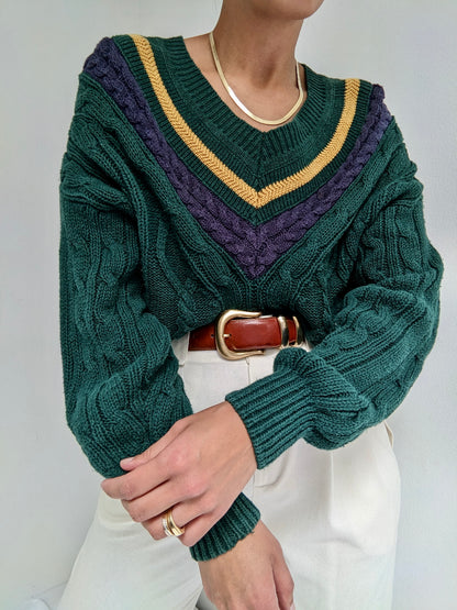 Vintage Evergreen Collegiate Knit Sweater