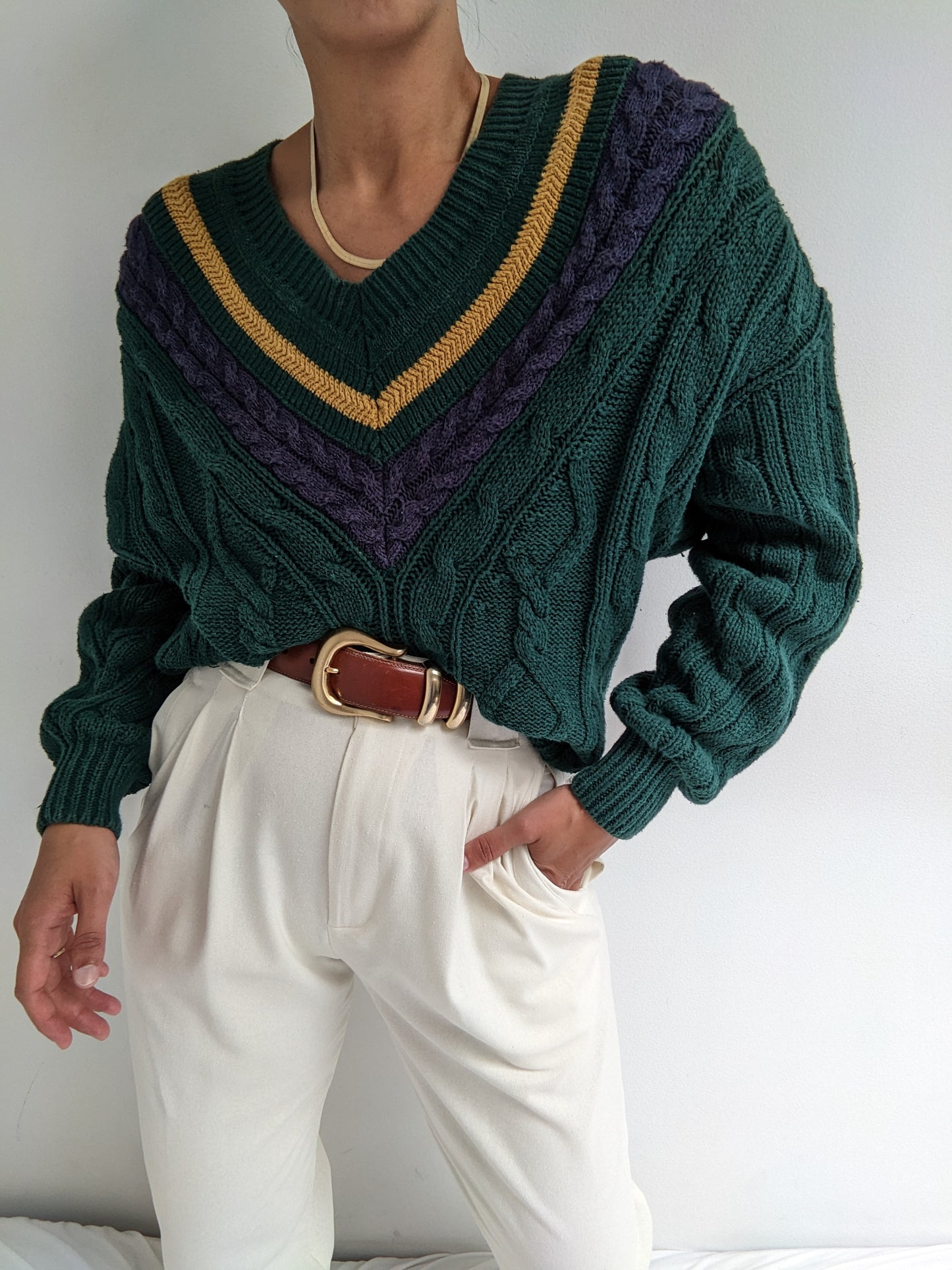 Vintage Evergreen Collegiate Knit Sweater