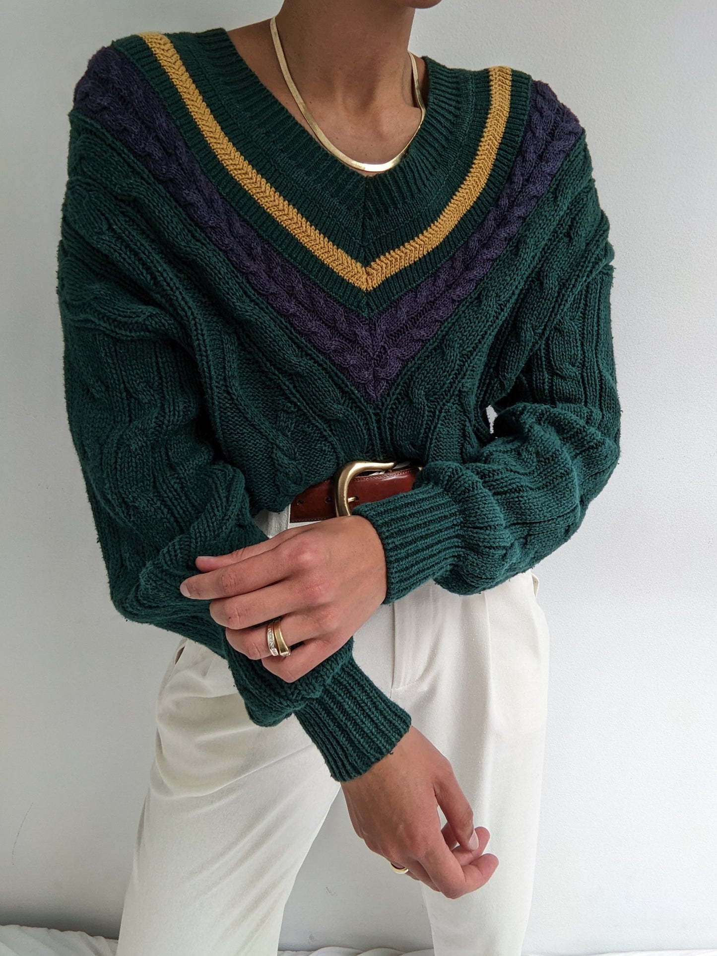 Vintage Evergreen Collegiate Knit Sweater