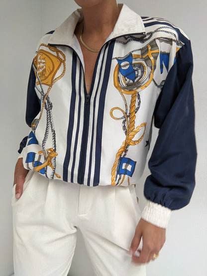 Amazing Vintage Nautical-Themed Silk Bomber