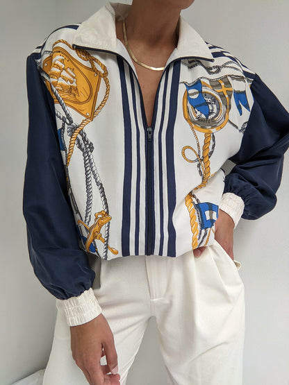 Amazing Vintage Nautical-Themed Silk Bomber