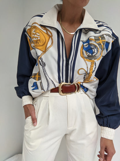 Amazing Vintage Nautical-Themed Silk Bomber