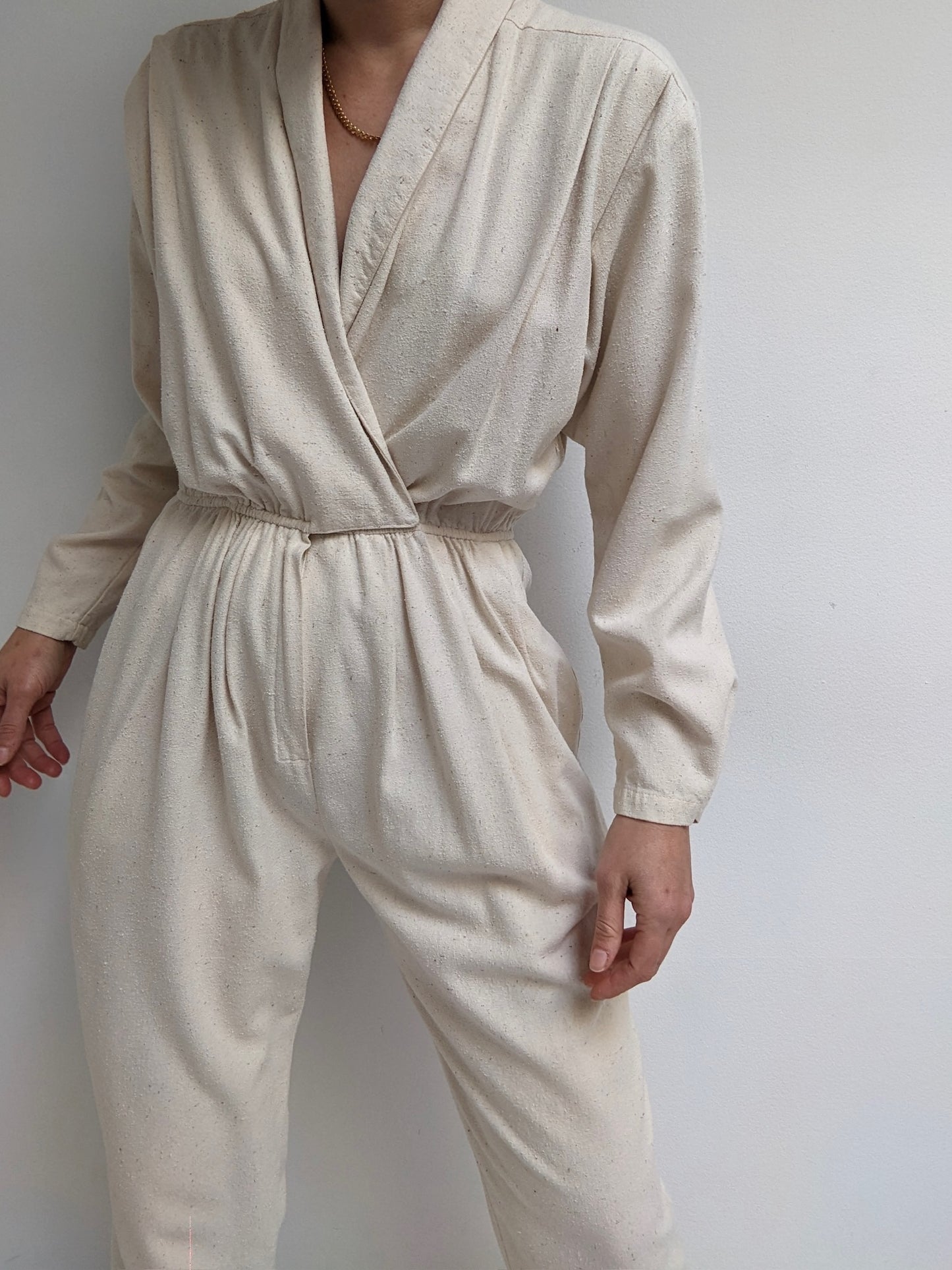 Vintage Cream Raw Silk Jumpsuit