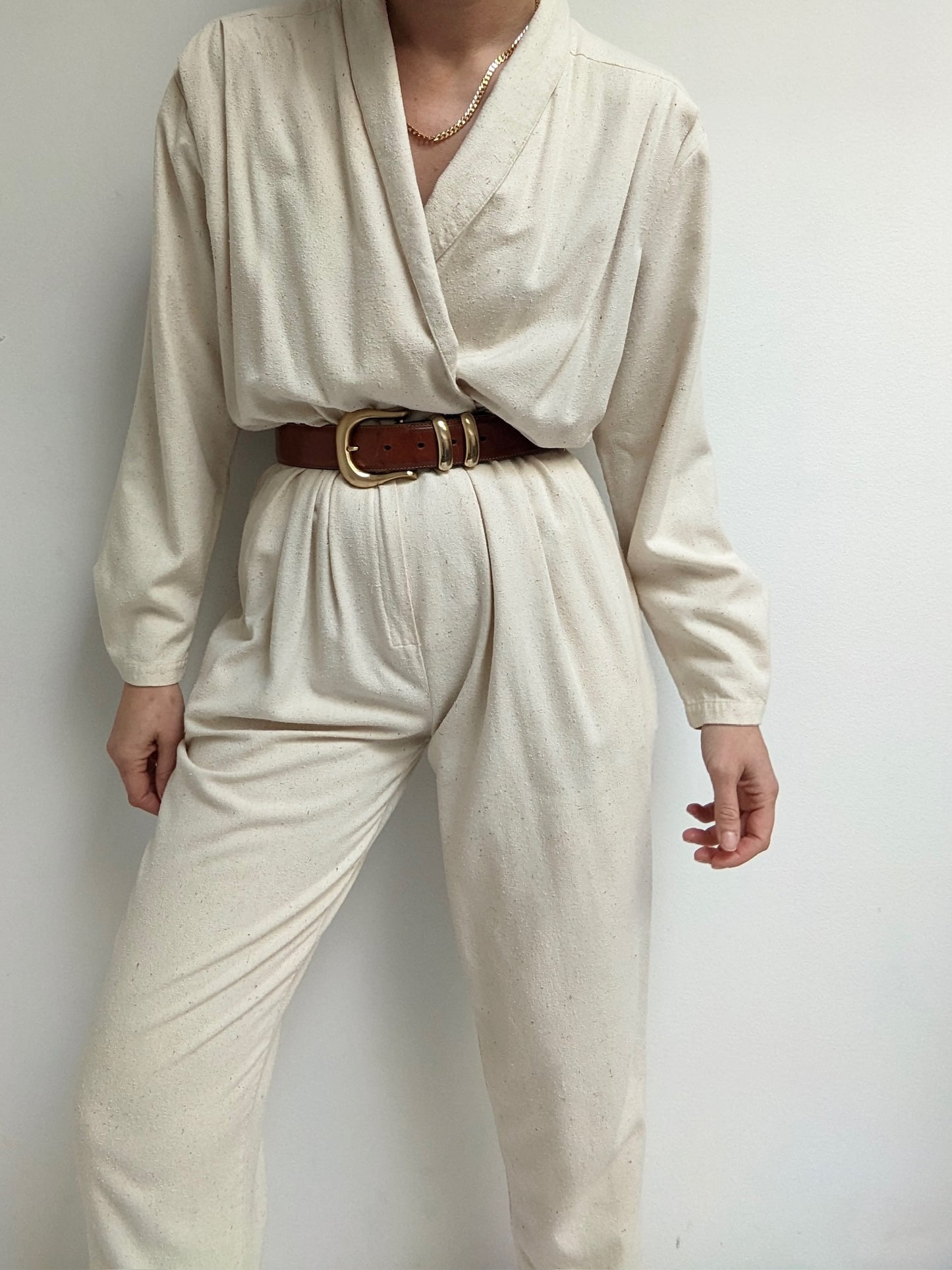 Vintage Cream Raw Silk Jumpsuit