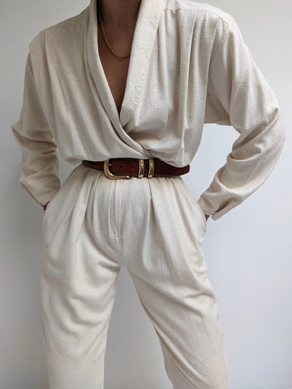 Vintage Cream Raw Silk Jumpsuit