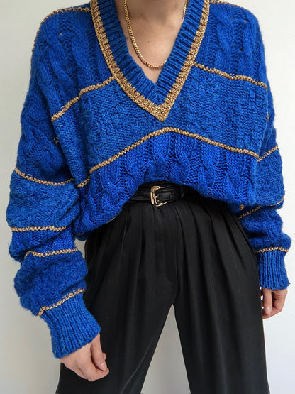 Favorite Vintage Cobalt & Gold V-Neck Sweater