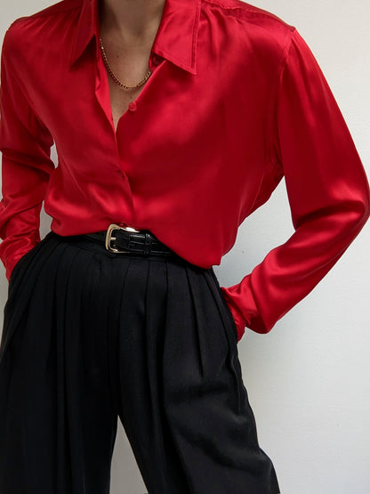 DKNY Ruby Red Silk Blouse